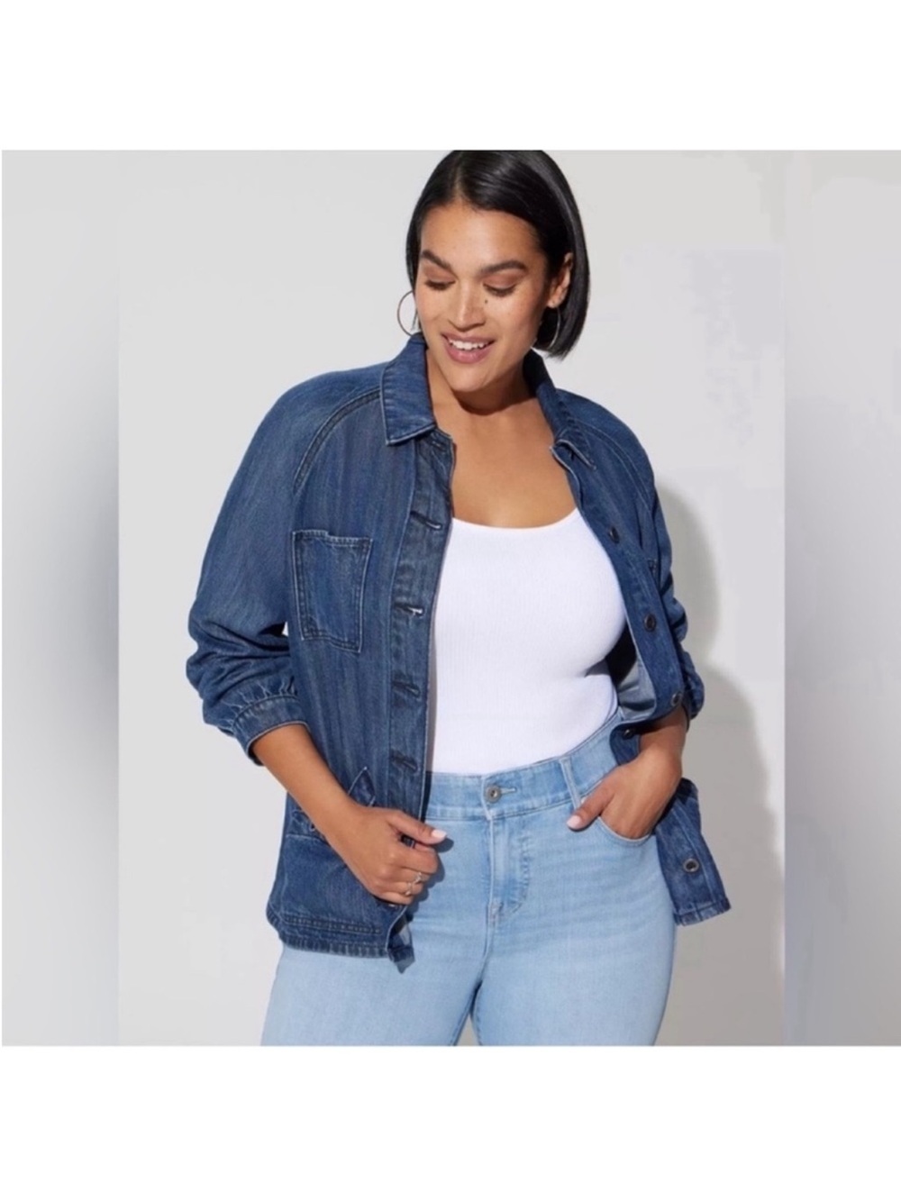 Torrid Tencel Chore Denim/Jean Jacket Sz 4X Blue Button up Pockets